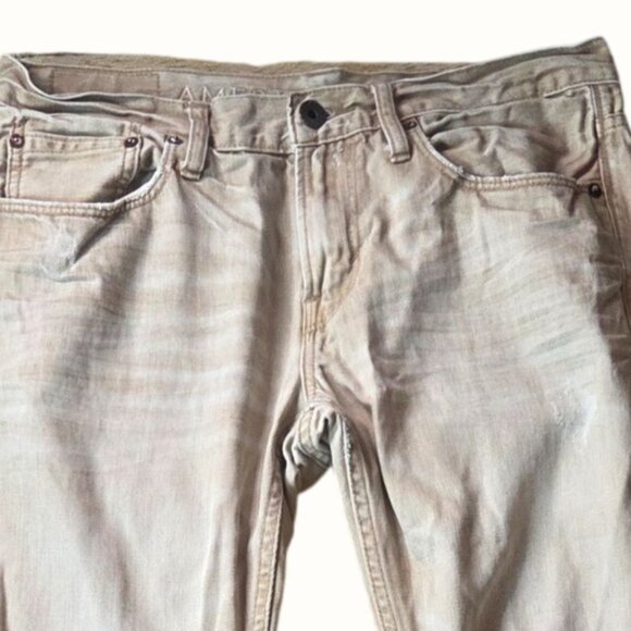 American Eagle Slim Fit Washed Khaki Tan Men's 5-Pocket Casual Jeans Size 32/32 - Picture 3 of 7